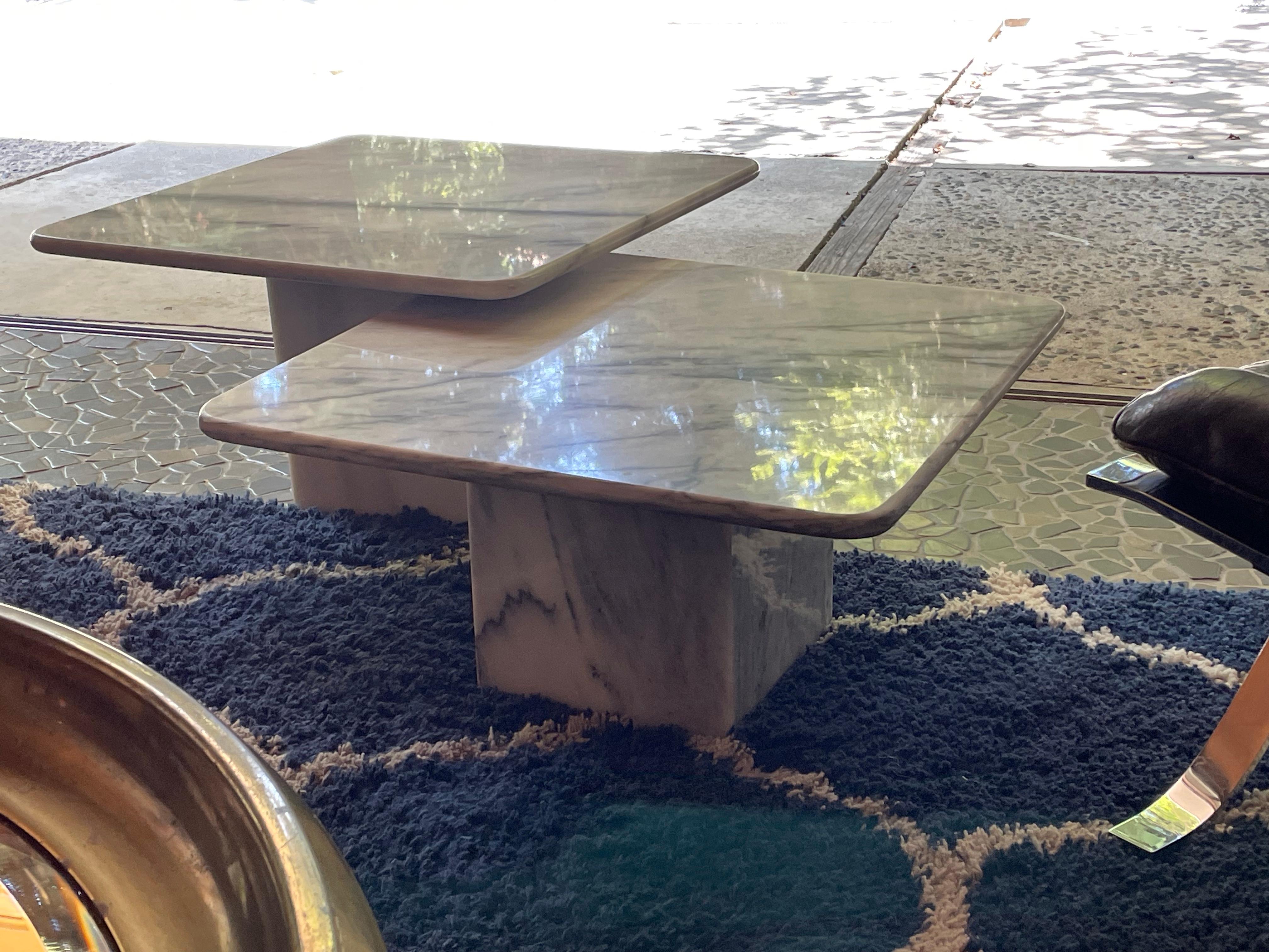 Pair of Square Carrara Marble Coffee Tables or Side Tables For Sale 10