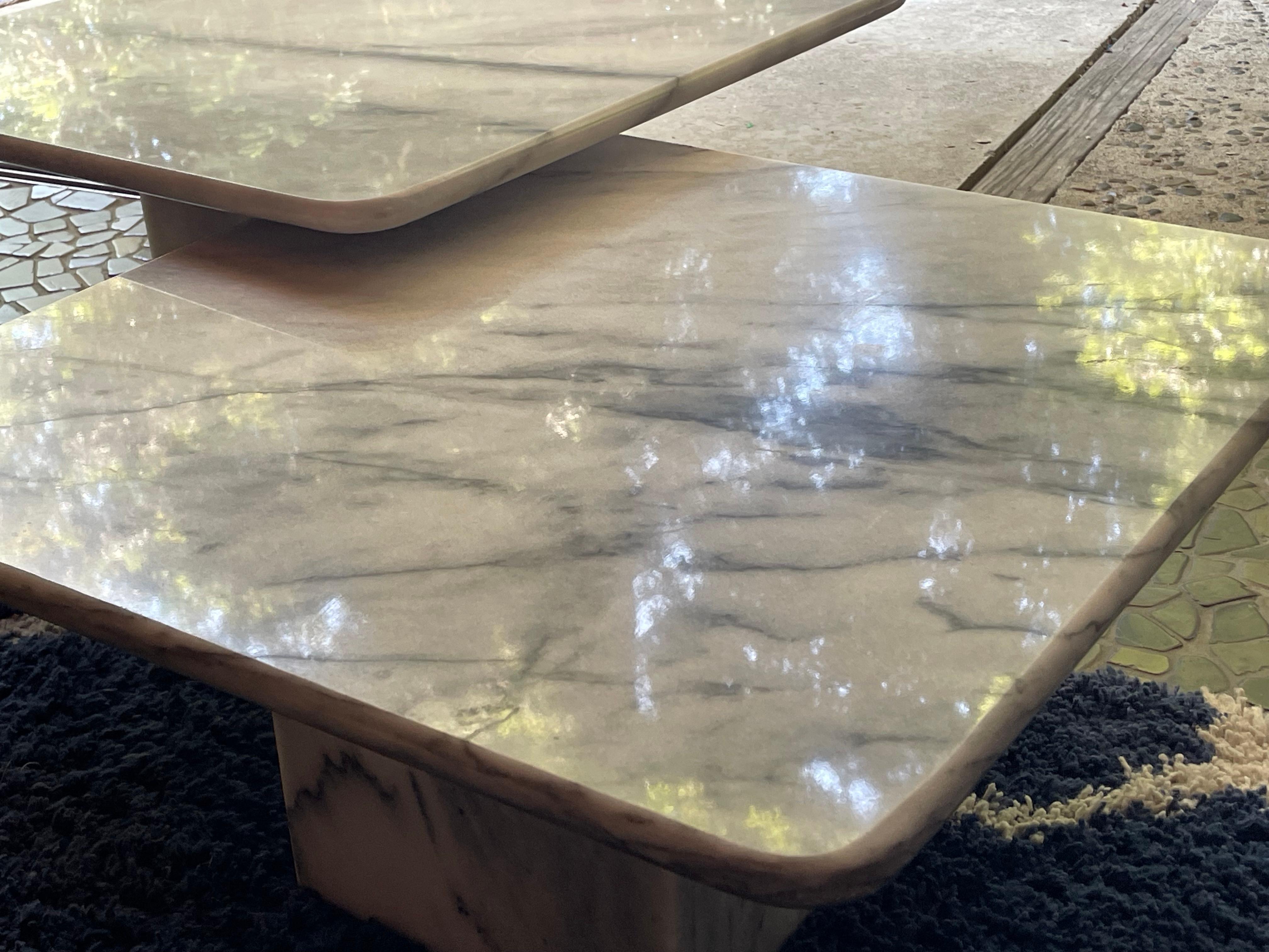 Pair of Square Carrara Marble Coffee Tables or Side Tables For Sale 3
