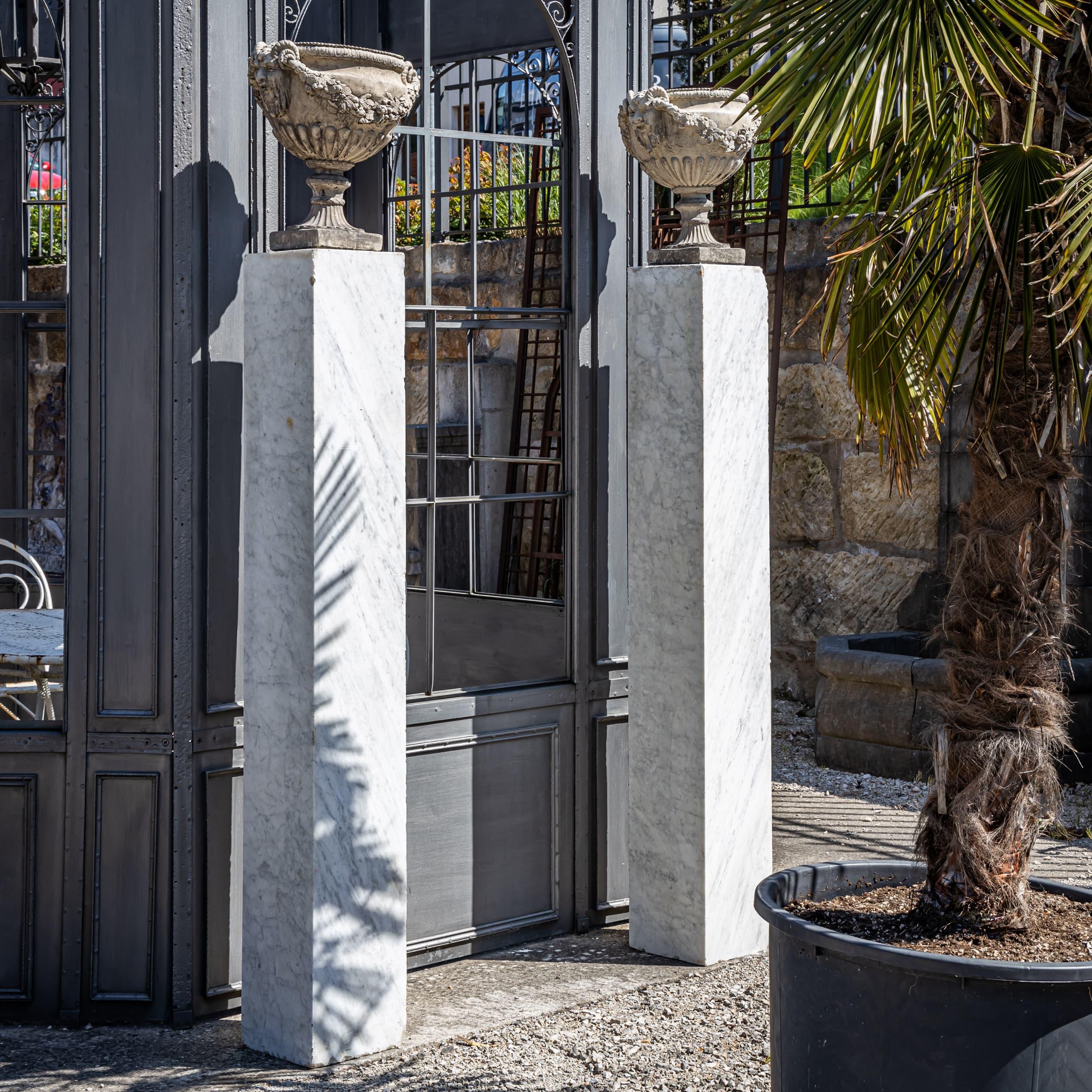 European Pair of Square Carrara Marble Pedestals, 19th Century For Sale