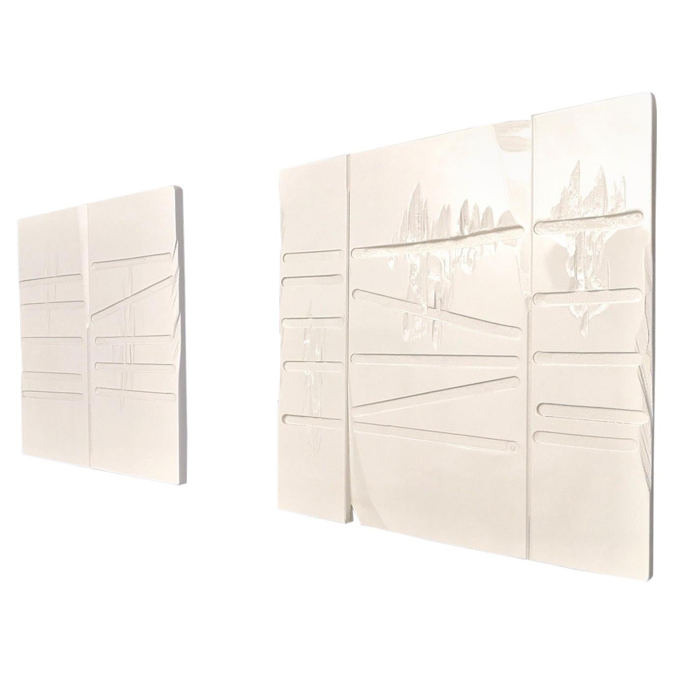 Pair of Squared Carved White Lacquered Wood Decorative Panels, Italy, 1990s