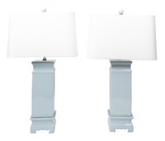 Pair of Square Celadon Porcelain Lamps