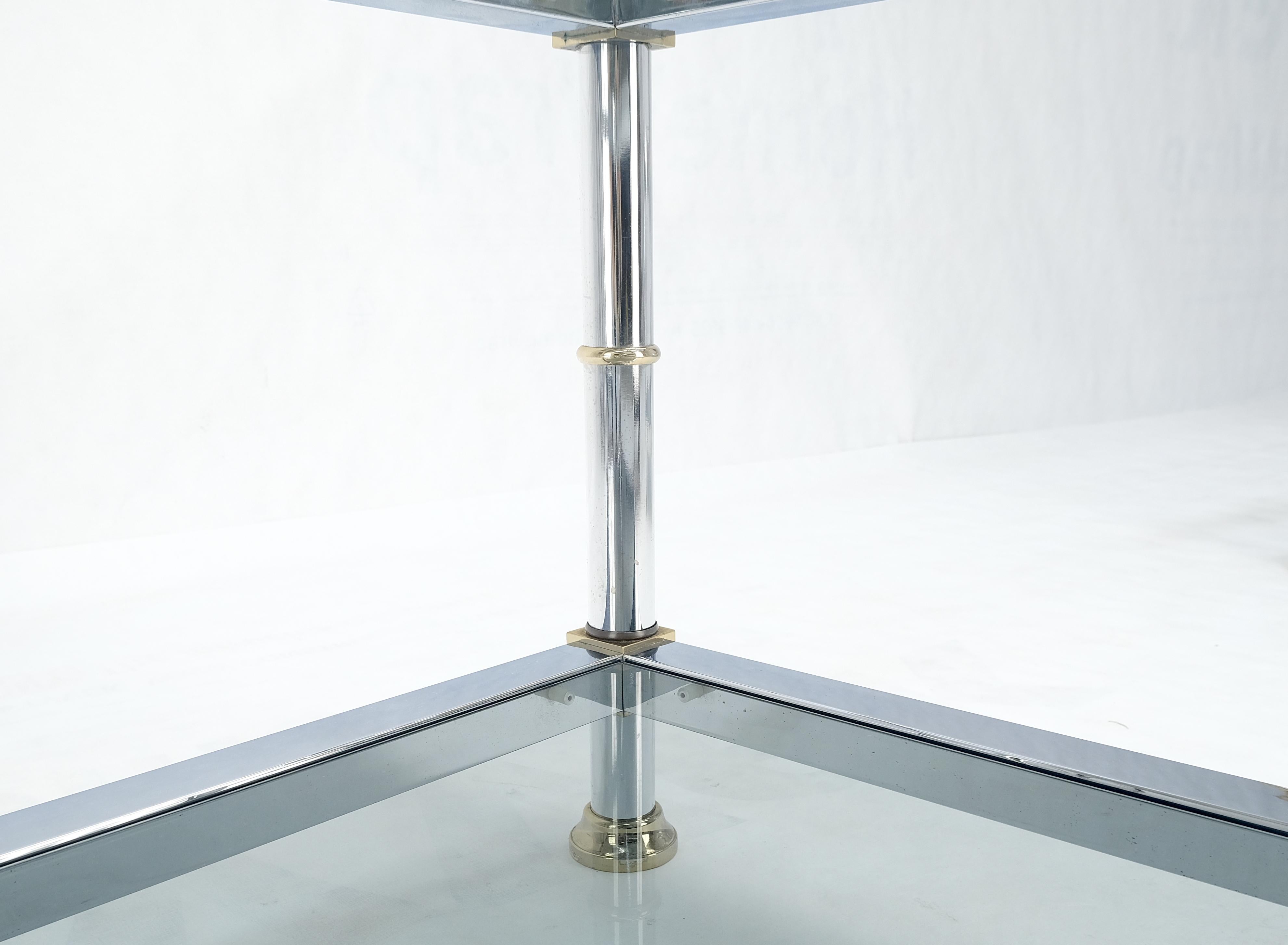 American Pair of Square Chrome & Brass Smoked Glass Two Tier End Side Tables MINT!  For Sale