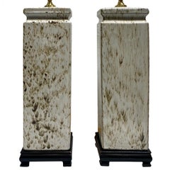 Pair of Square Column Porcelain Lamps