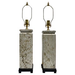 Pair of Square Column Porcelain Lamps