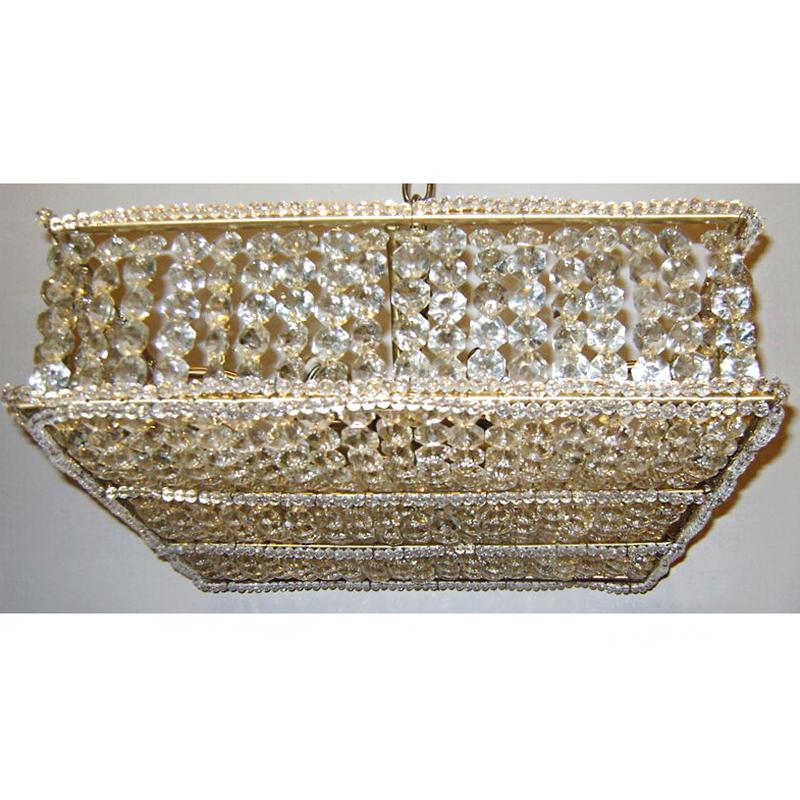 French Pair of Square Crystal-Wrapped Flush Mounted Light Fixtures. Sold Individually. For Sale