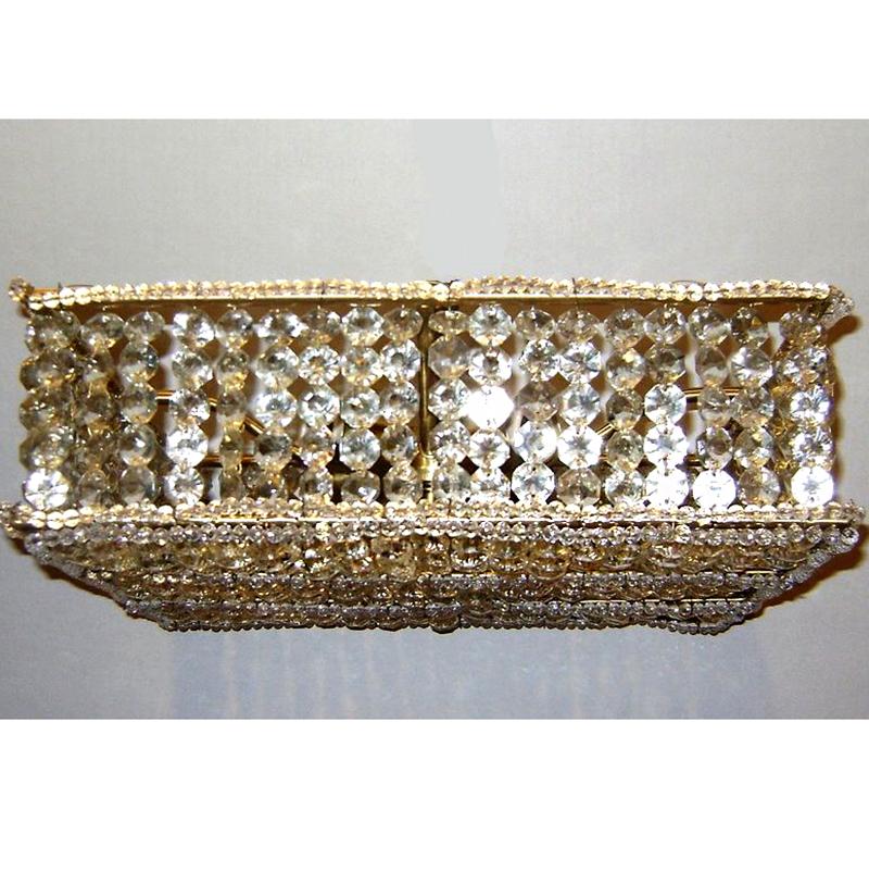 Hand-Woven Pair of Square Crystal-Wrapped Flush Mounted Light Fixtures. Sold Individually. For Sale