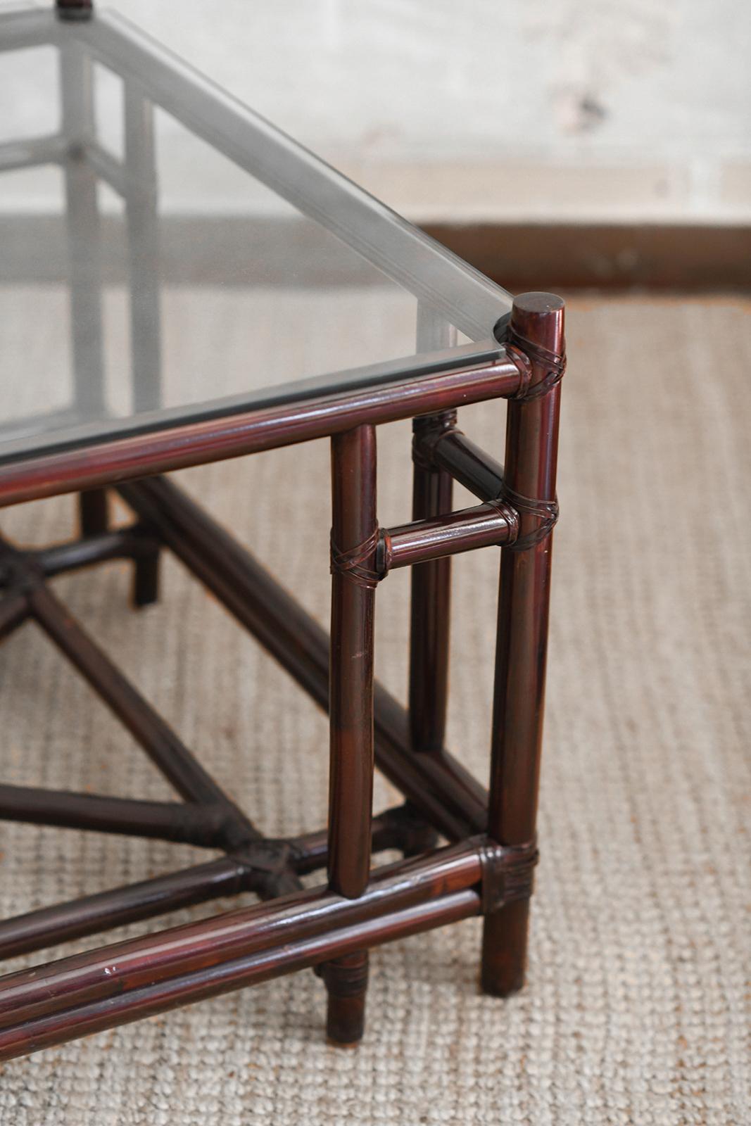 Italian Pair of Square Dark Wicker Coffee Tables from the “Attila” Series by Gasparucci For Sale