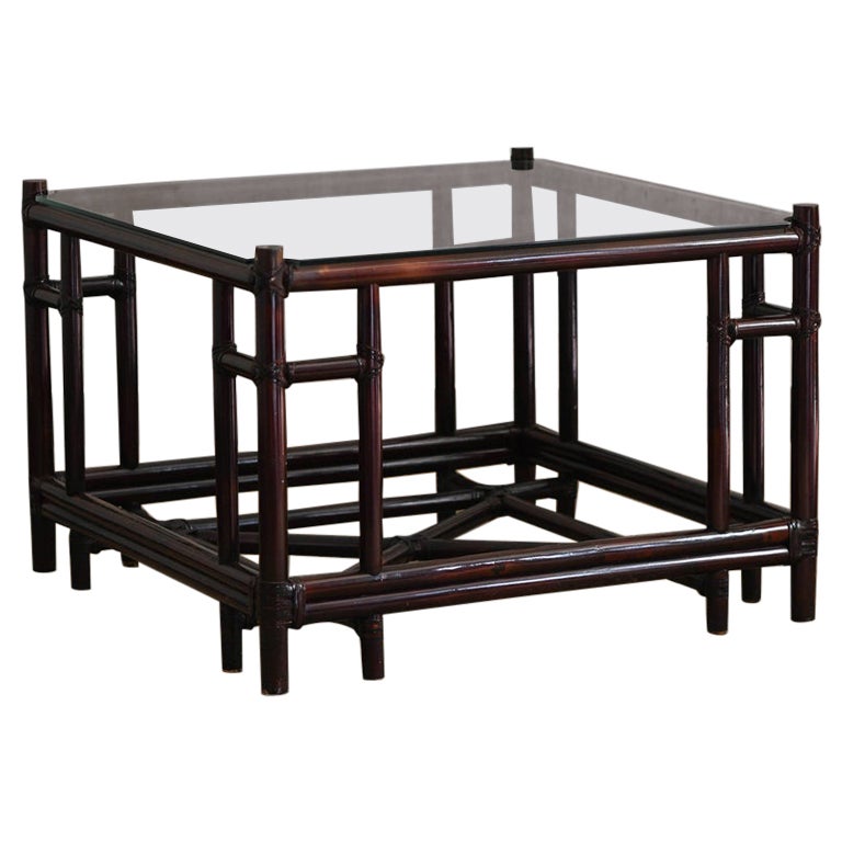 Pair of Square Dark Wicker Coffee Tables from the “Attila” Series by Gasparucci For Sale