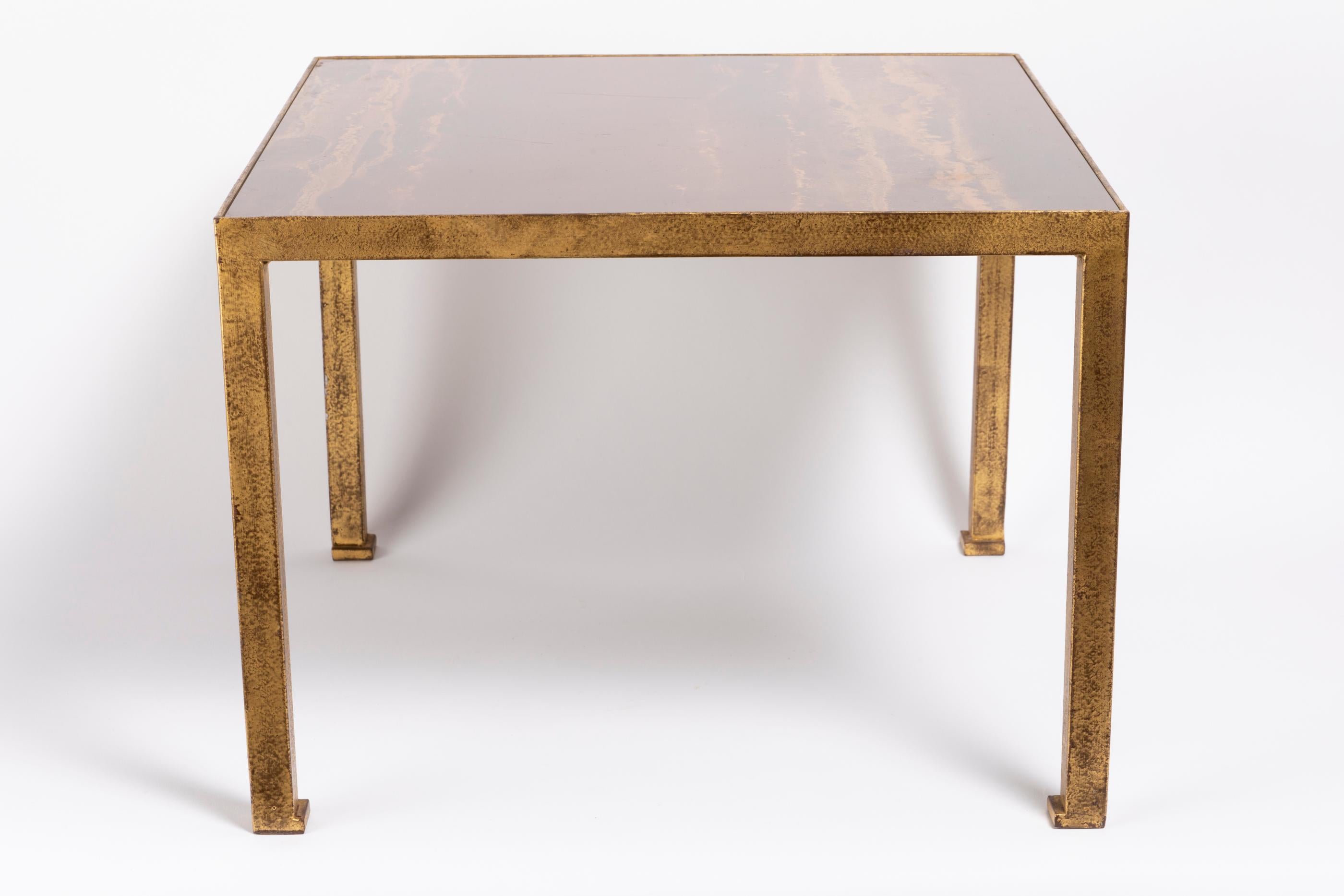 Gilt Pair of Square End Tables, by Maison Jansen For Sale