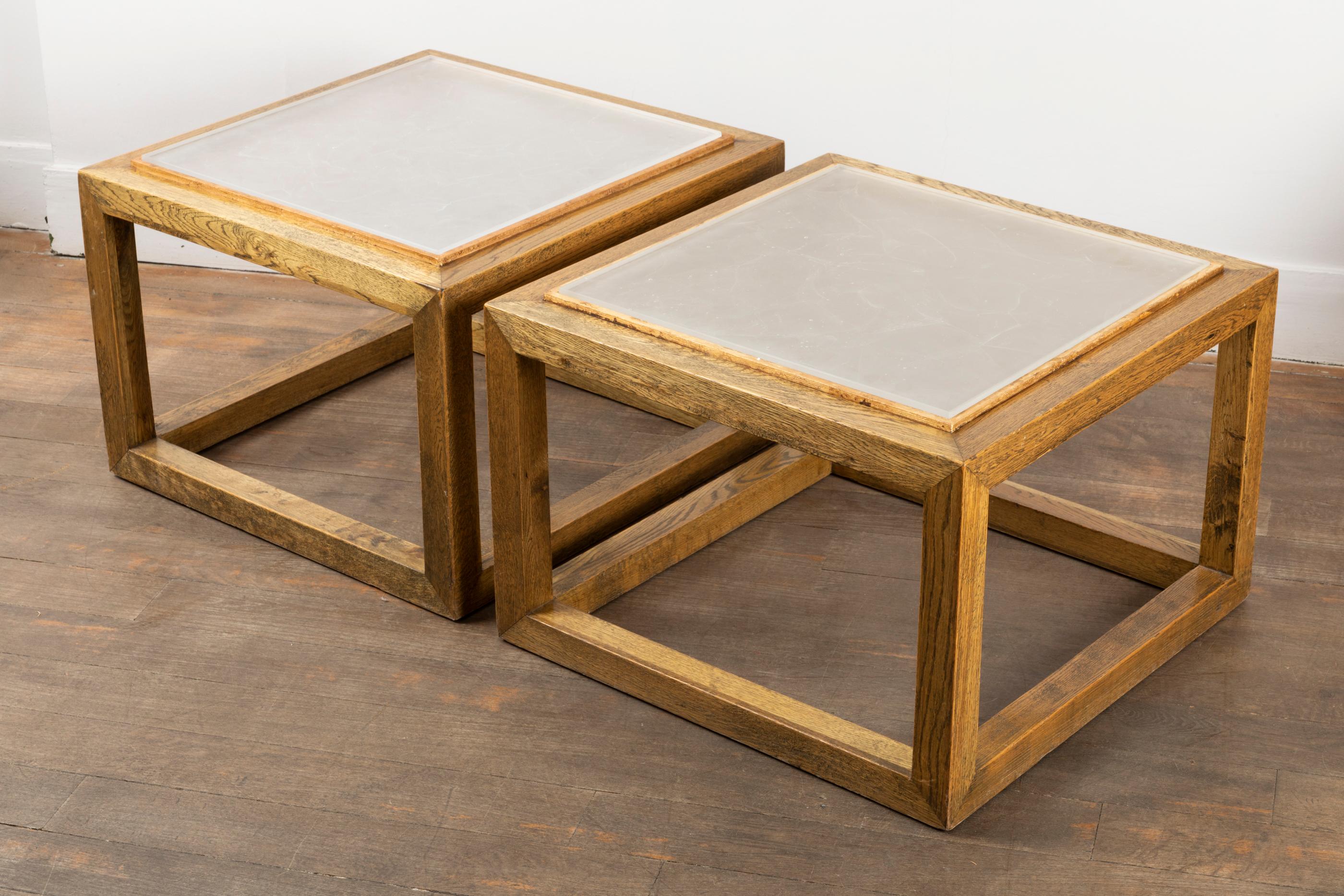 Mid-Century Modern Pair of Square End Tables, France, 1970s