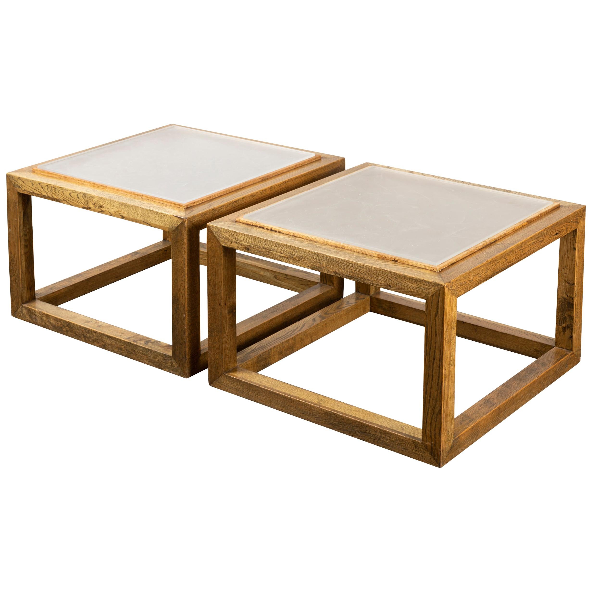 Pair of Square End Tables, France, 1970s