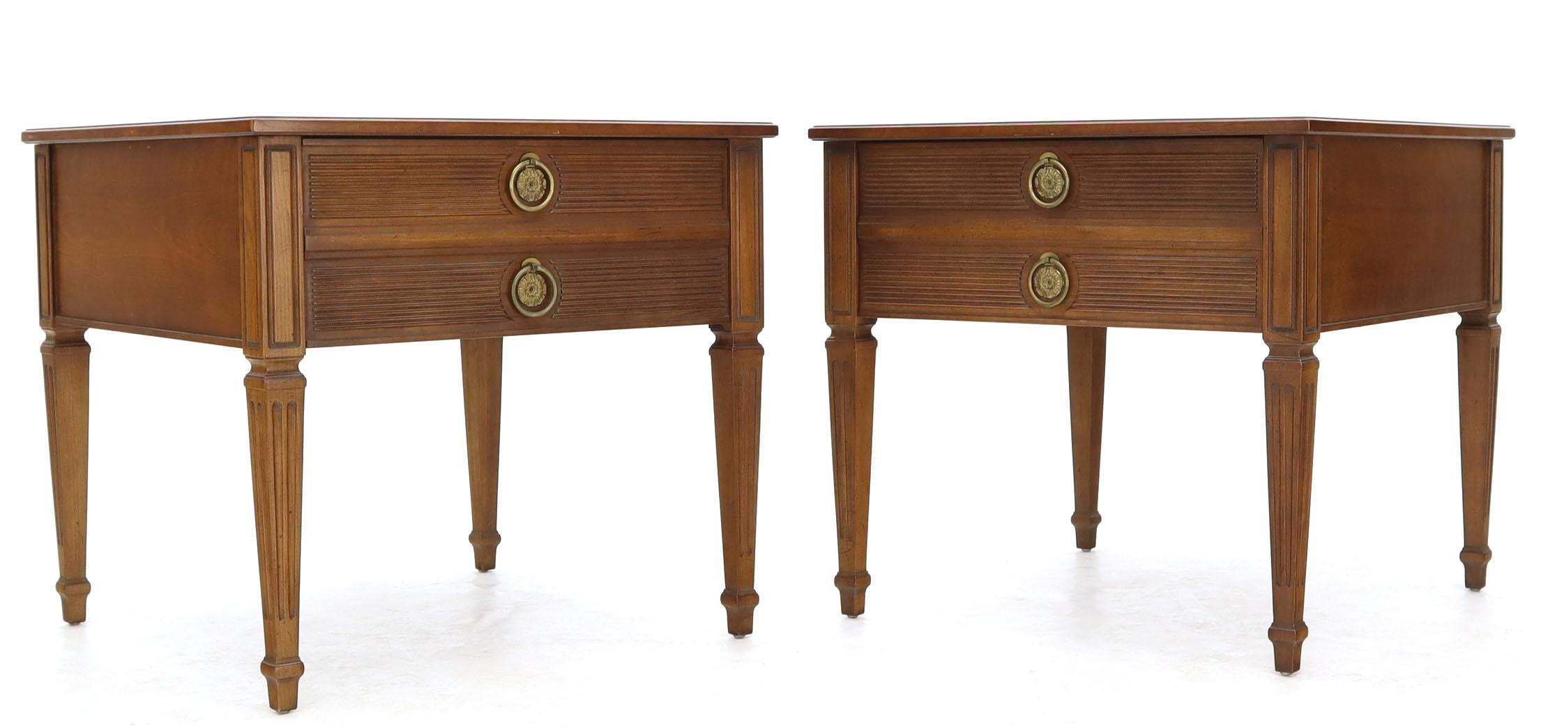 Pair of Square Fruitwood End lamp Tables with Brass Pulls by Henredon 6