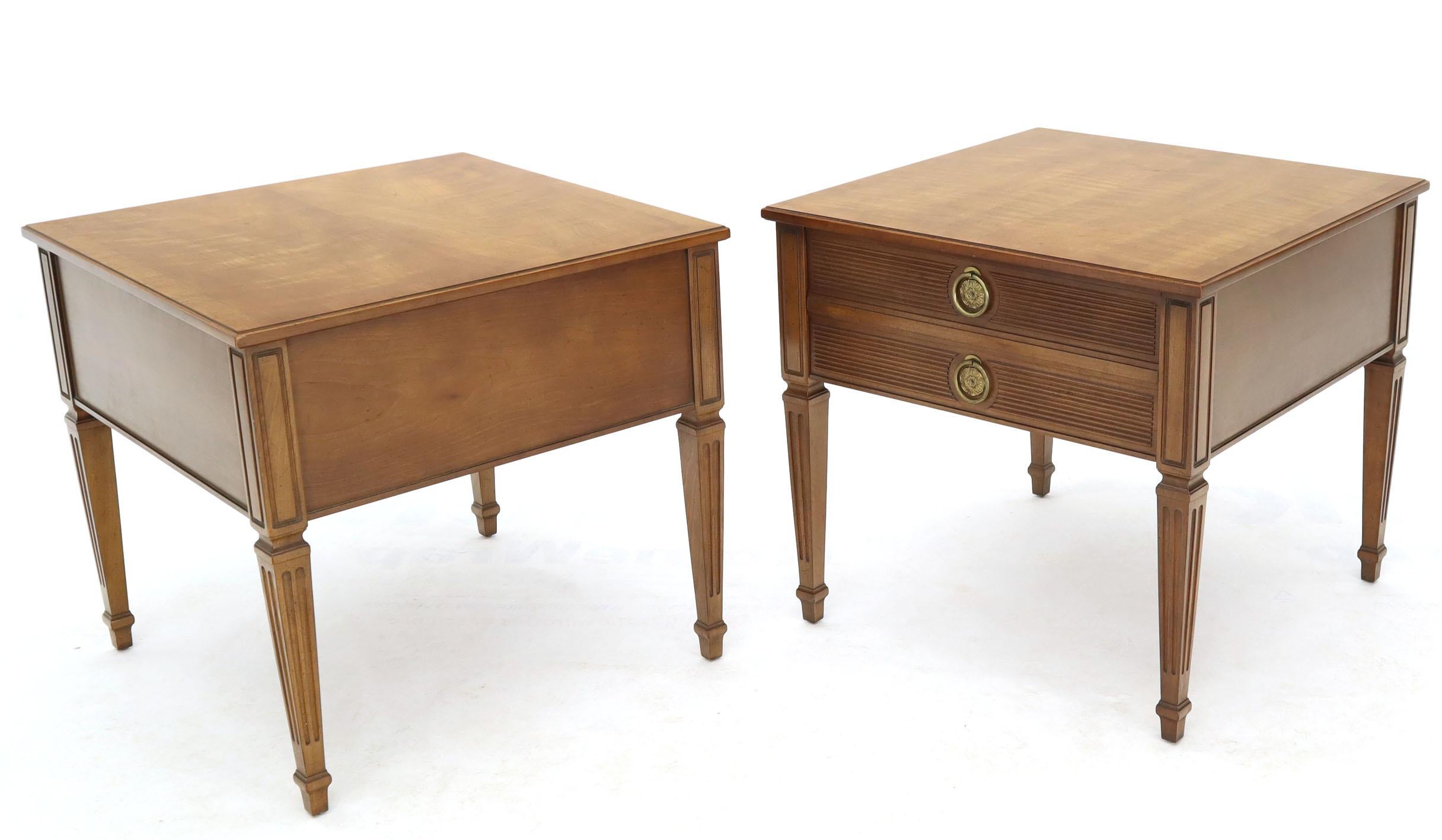 Pair of Square Fruitwood End lamp Tables with Brass Pulls by Henredon 8