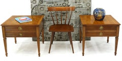 Pair of Square Fruitwood End lamp Tables with Brass Pulls by Henredon