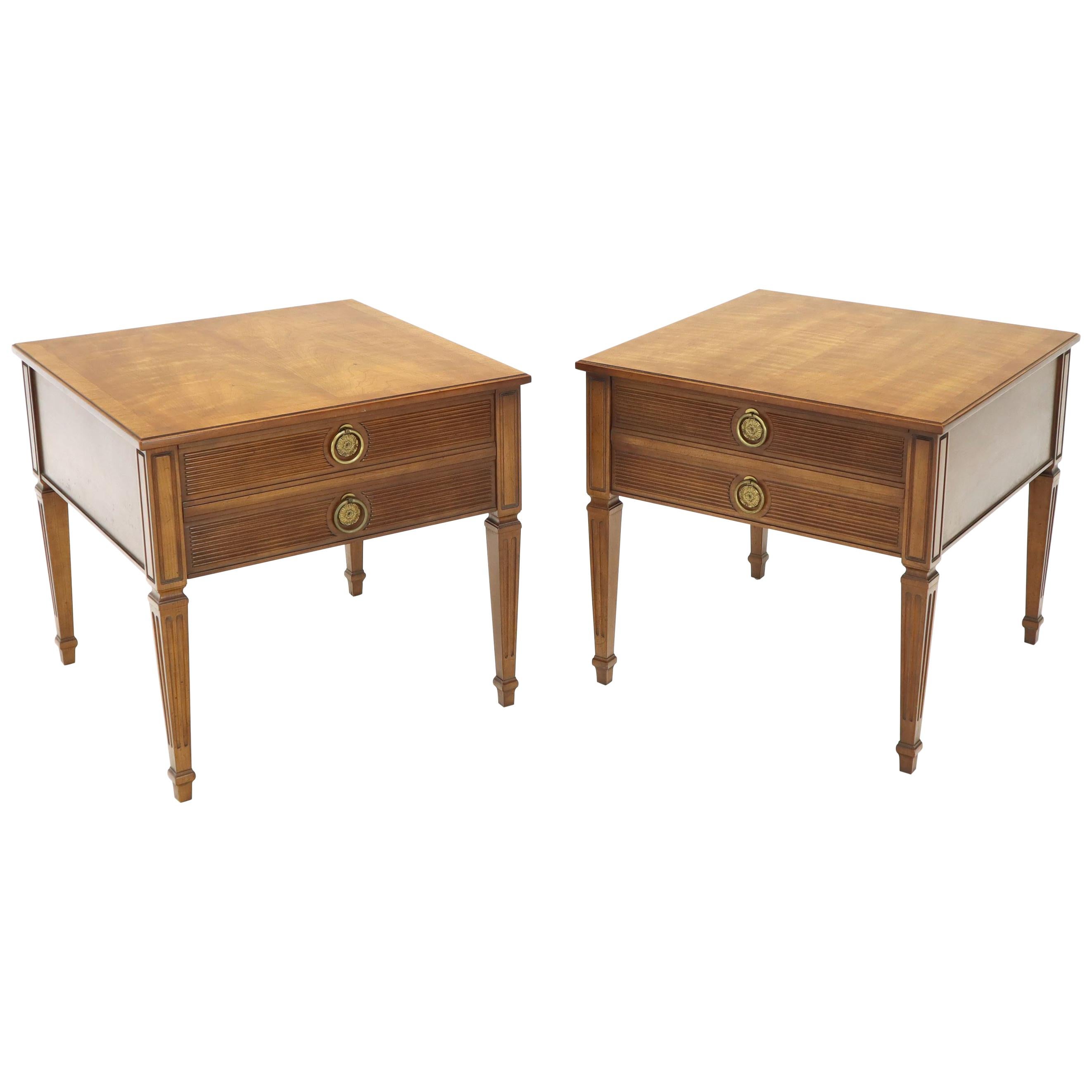 Pair of Square Fruitwood End lamp Tables with Brass Pulls by Henredon