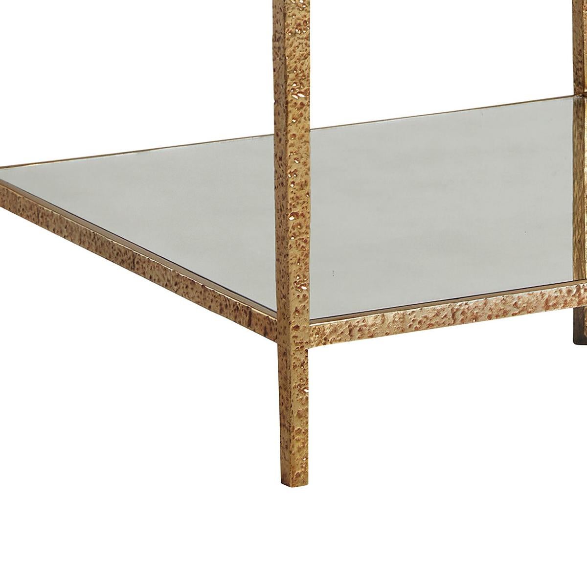 Modern Pair of Square Gilt Textured End Tables For Sale