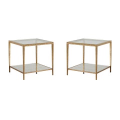 Pair of Square Gilt Textured End Tables