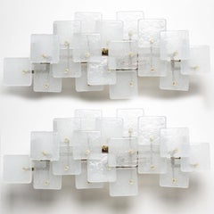 Pair of Square Glass and Brass Wall Lights by Doria Leuchten, 1970s