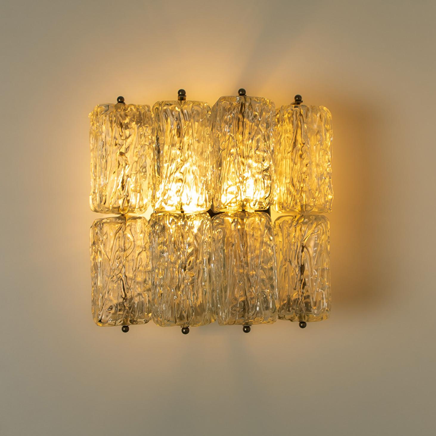 Mid-Century Modern Pair of Square Glass Wall Lights Kalmar, 1970s For Sale