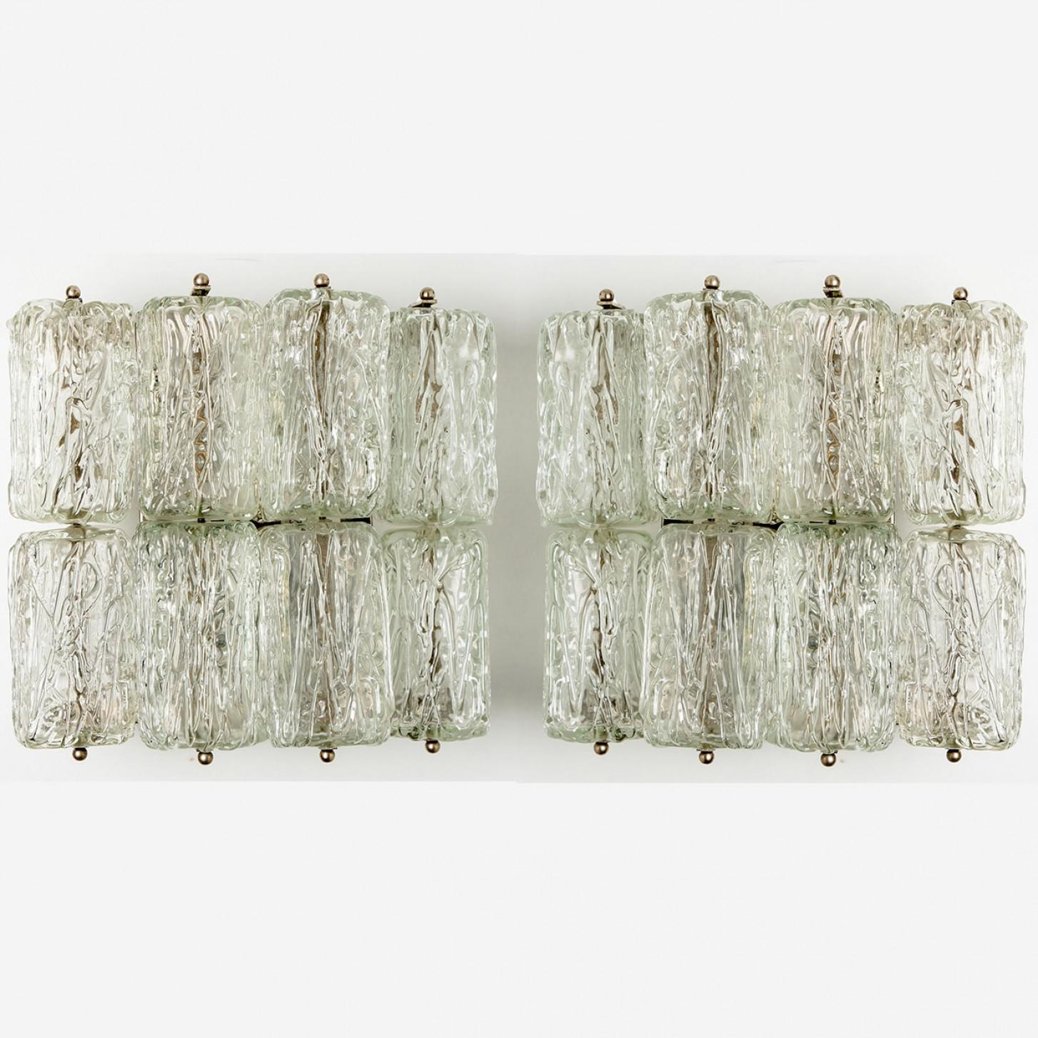 German Pair of Square Glass Wall Lights Kalmar, 1970s For Sale