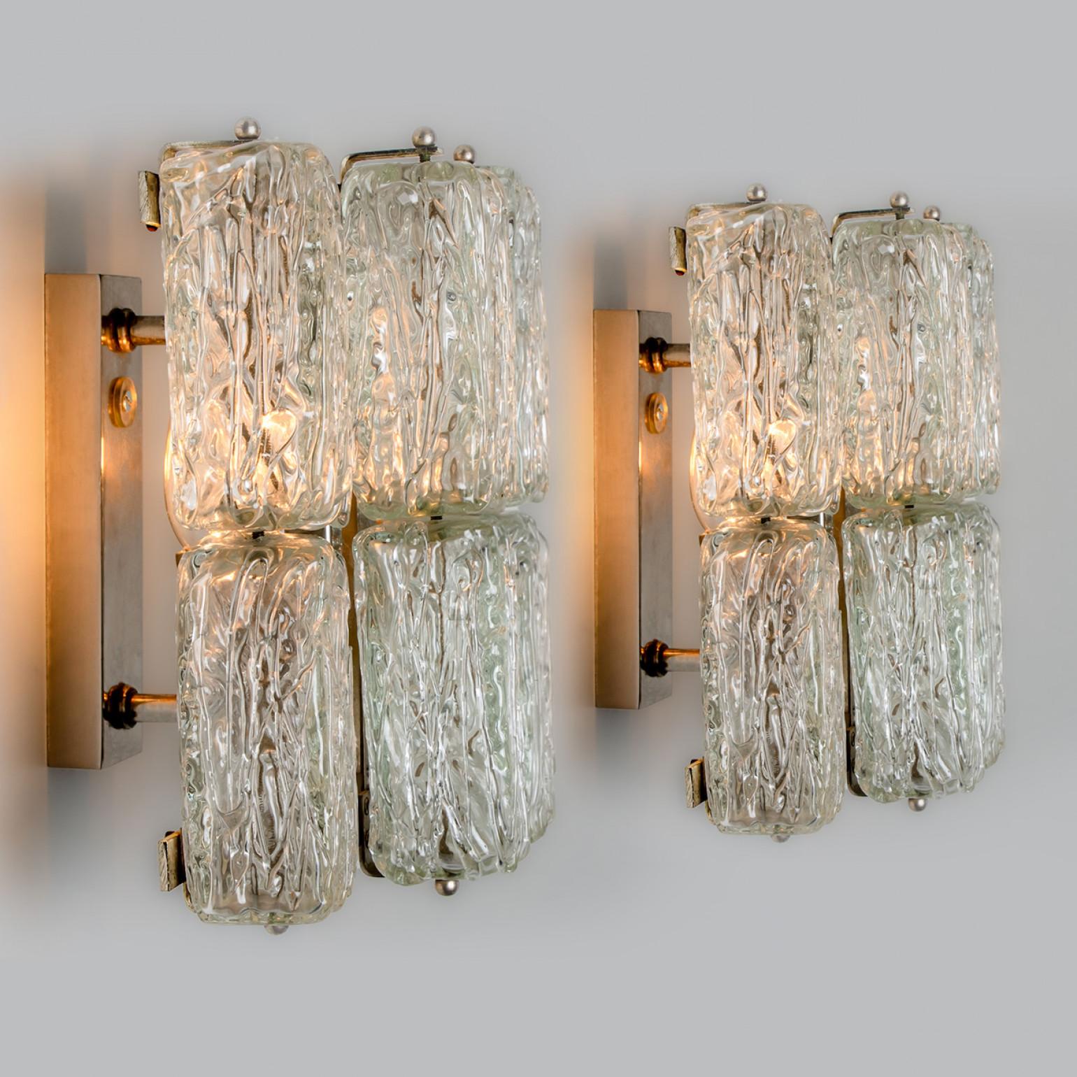 Pair of Square Glass Wall Lights Kalmar, 1970s In Good Condition For Sale In Rijssen, NL