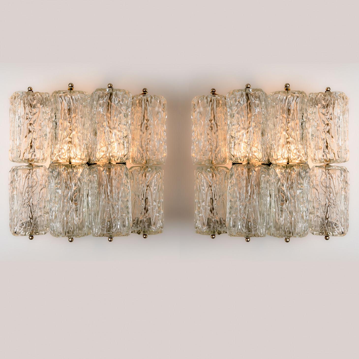 Silver Plate Pair of Square Glass Wall Lights Kalmar, 1970s For Sale