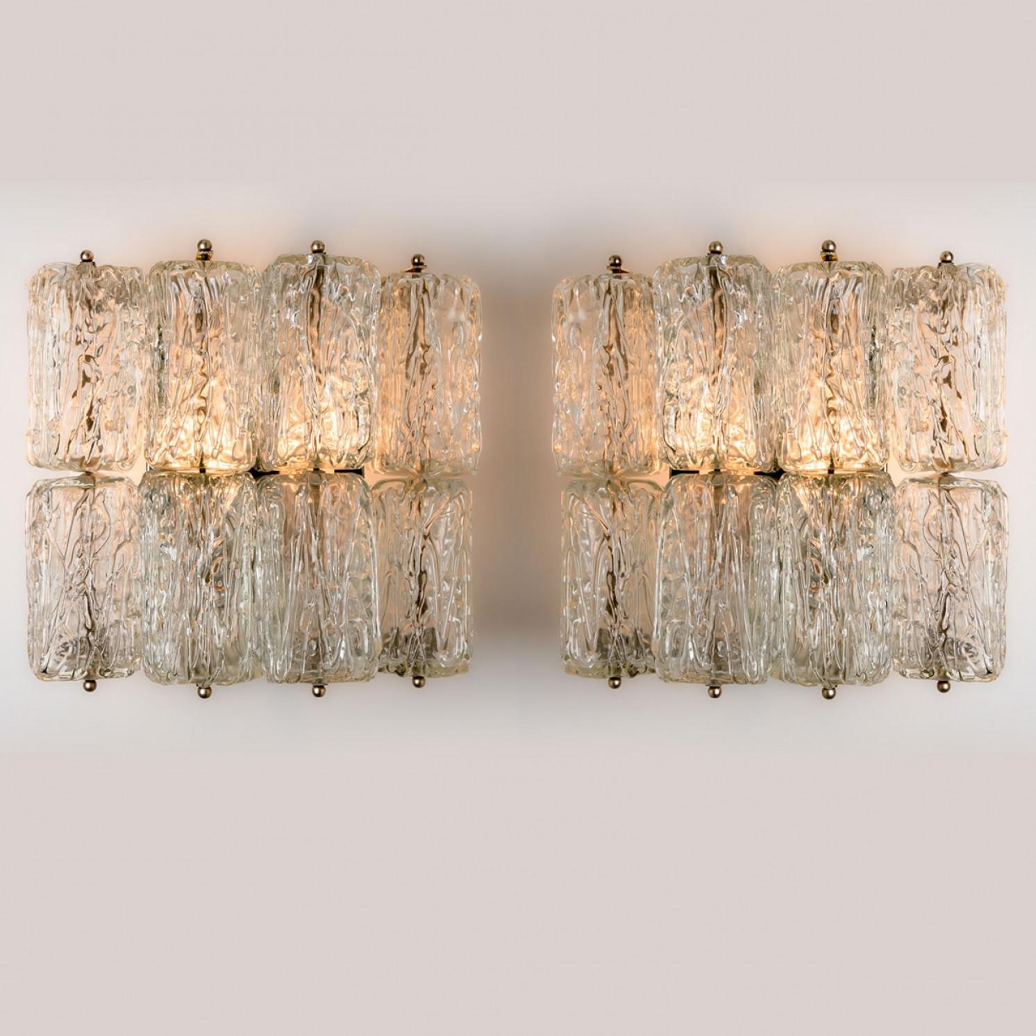 Silver Plate Pair of Square Glass Wall Lights Kalmar, 1970s For Sale