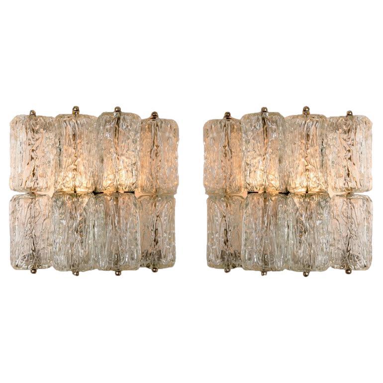 Pair of Square Glass Wall Lights Kalmar, 1970s For Sale