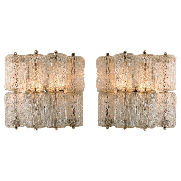 Pair of Square Glass Wall Lights Kalmar, 1970s