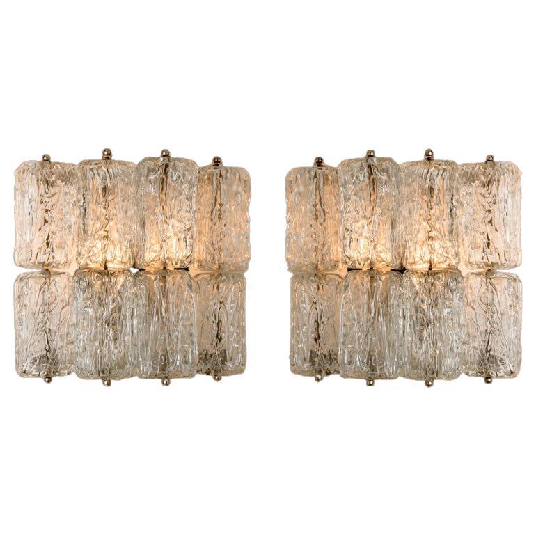 Pareja de apliques cuadrados de cristal Kalmar, años 70