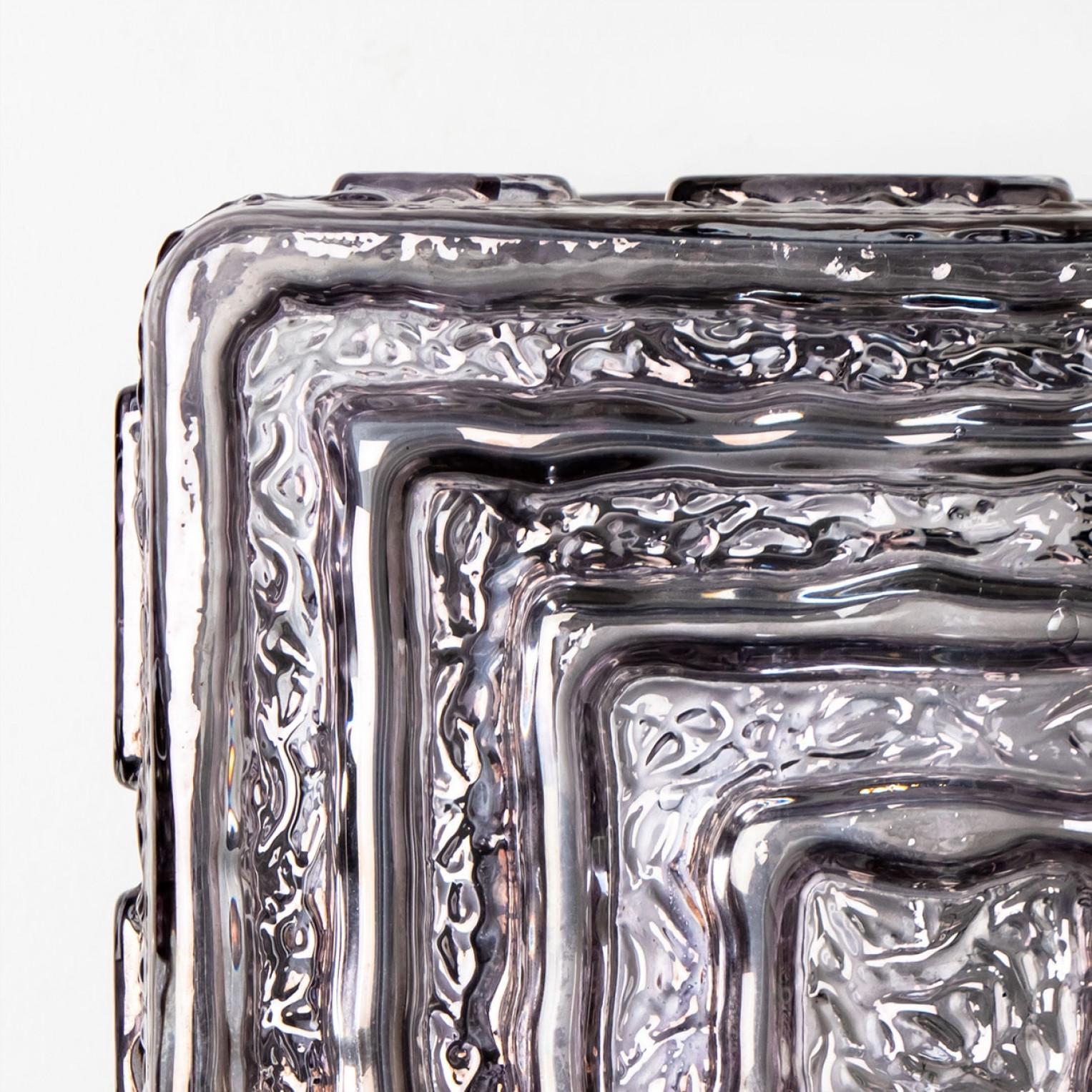 Pair of Square Grey Smoked Glass Wall Lights Flush Mounts, 1970s For Sale 3