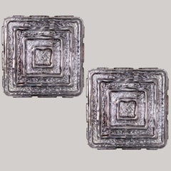 Pair of Square Grey Smoked Glass Wall Lights Flush Mounts, 1970s