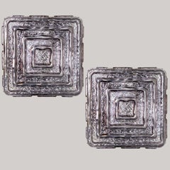 Pareja de apliques cuadrados de cristal ahumado gris, empotrables, años 70