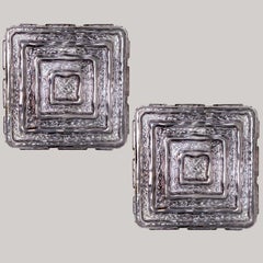 Paire d'appliques carrées en verre fumé gris, 1970