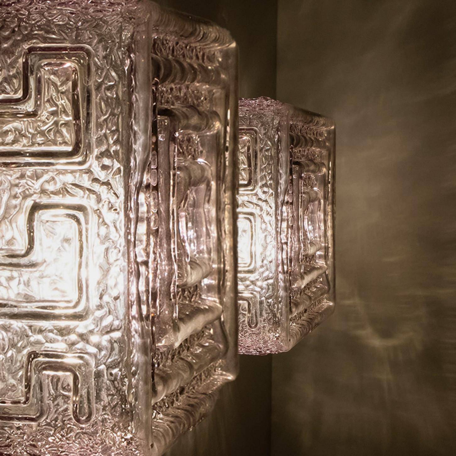 Pair of Square Grey Smoked Glass Wall Lights Flush Mounts, 1970s In Good Condition For Sale In Rijssen, NL
