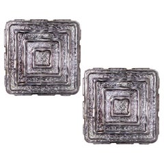 Pair of Square Grey Smoked Glass Wall Lights Flush Mounts, 1970s