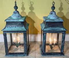 Pair Of Square Handcrafted Copper Hanging Lanterns