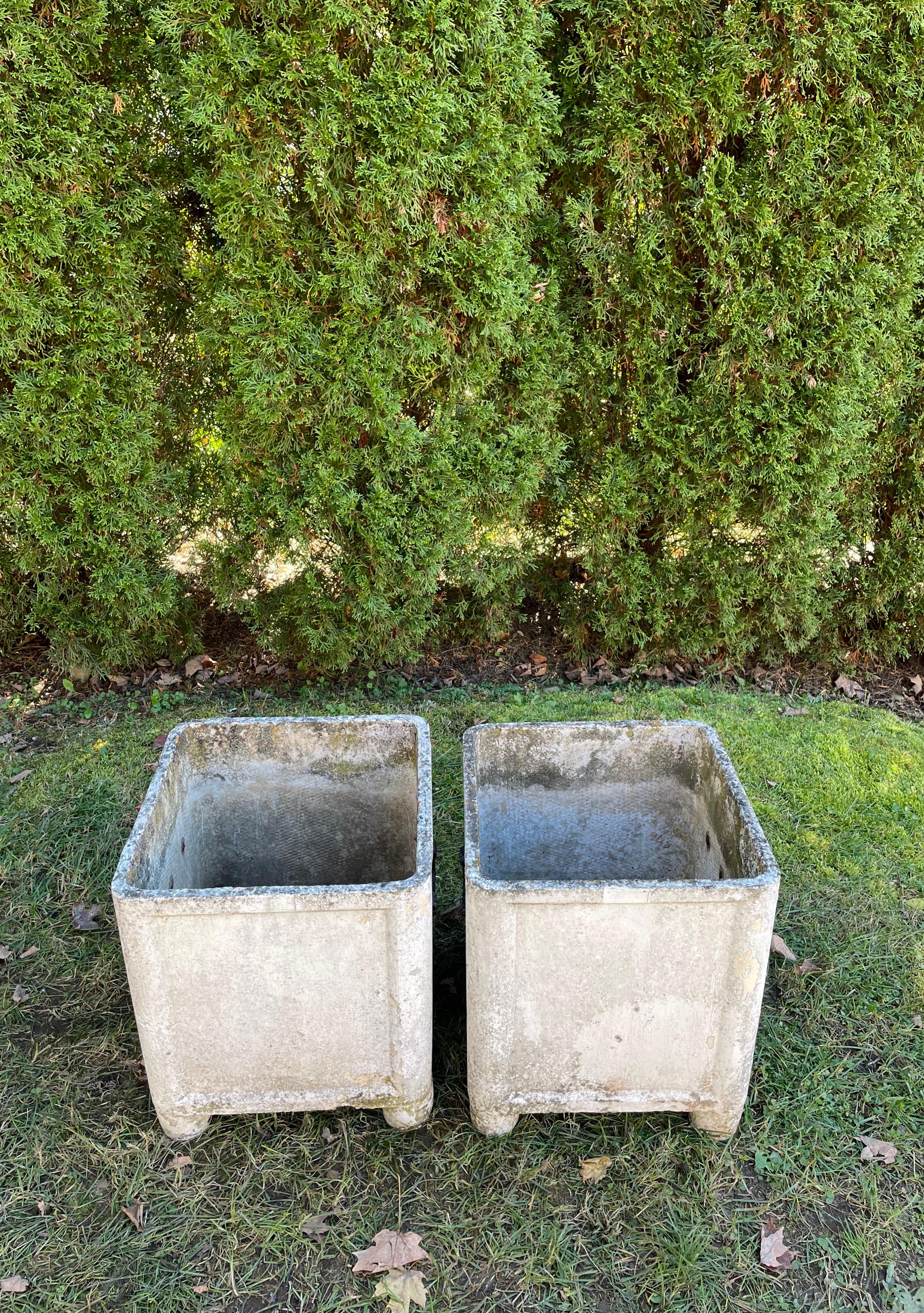 Mid-Century Modern Pair of Square Handled French Chanal Planters