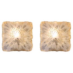 Vintage Set of 2 Square Ice Flash Ceiling Lights, Flush Mount by Honsel, 1970s, Germany