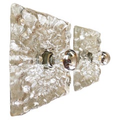 Set of 2 Square Icicle Glass Flush Mount Wall or Ceiling lamps, Germany, 1960s