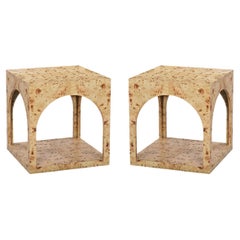Pair of Square Light Burl Wood Side Tables