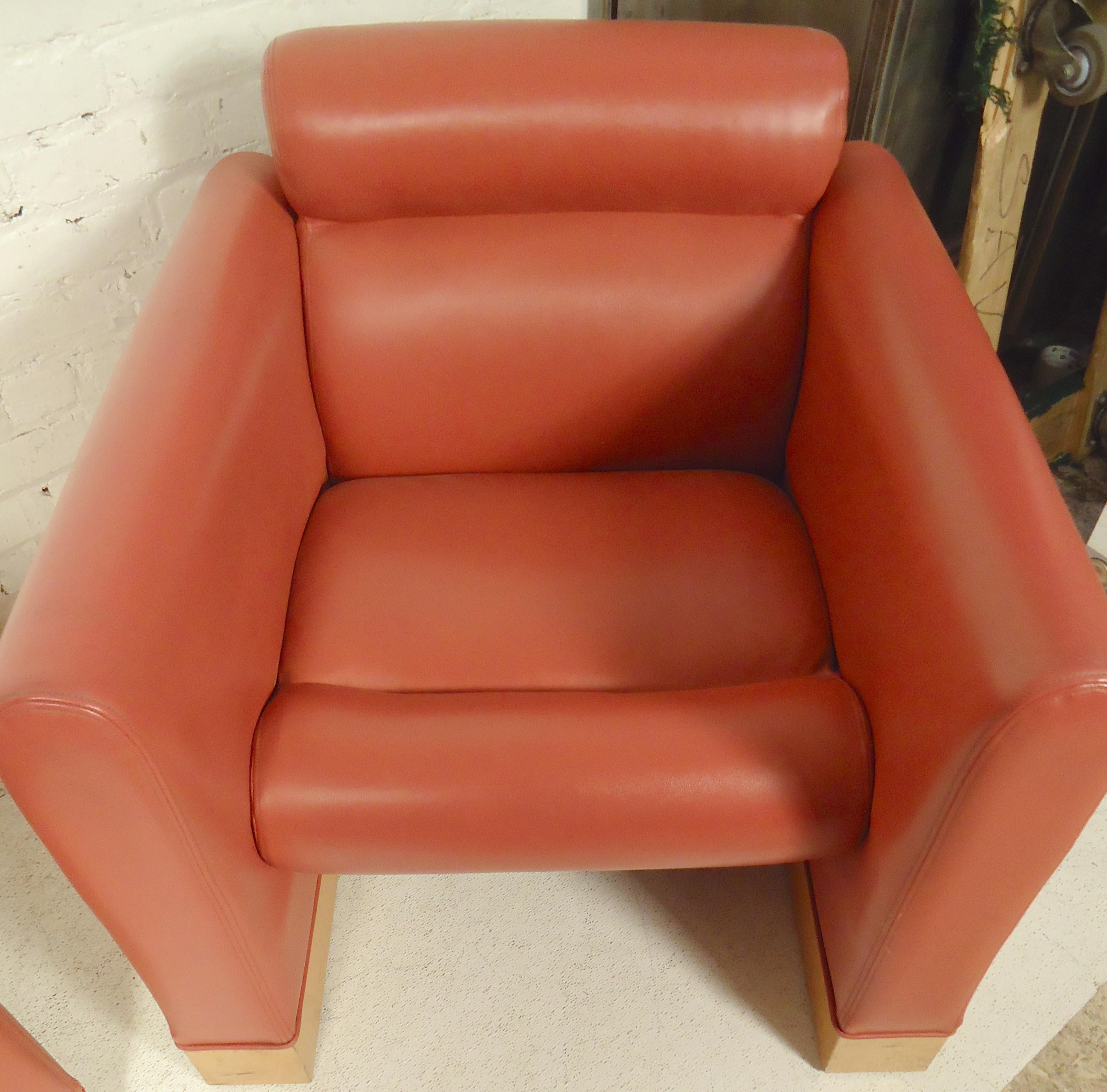 Mid-Century Modern Pair of Square Lounge Chairs