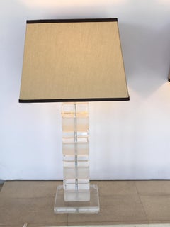 Pair of Square Lucite Table Lamps