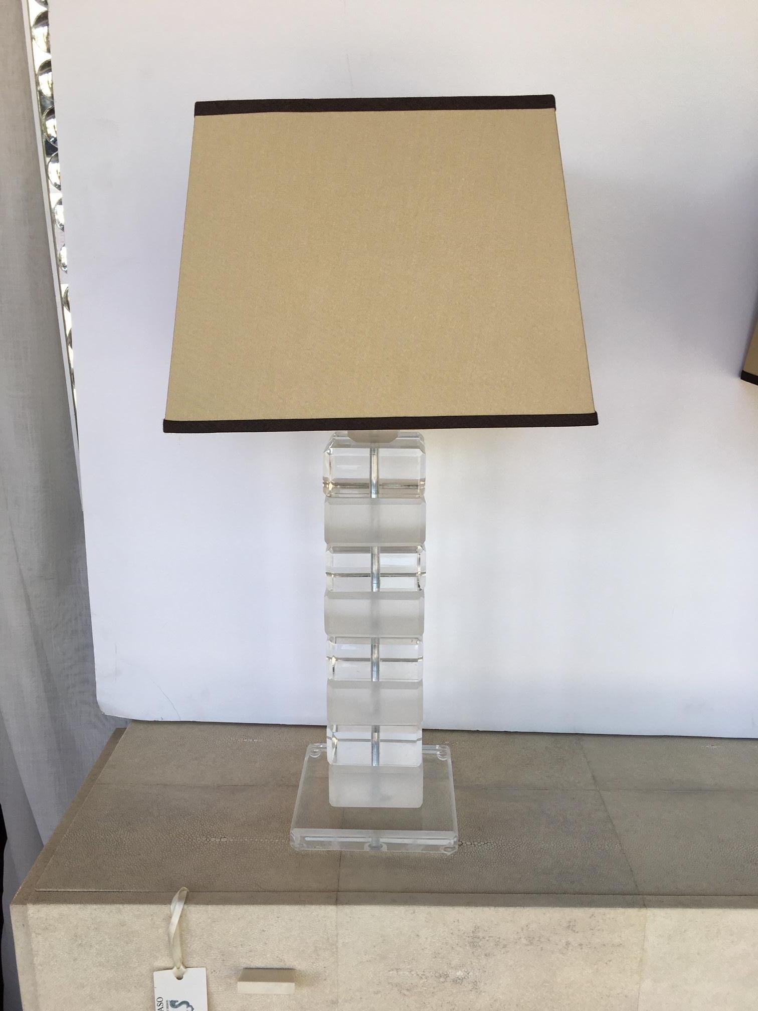 Other Pair of Square Lucite Table Lamps For Sale