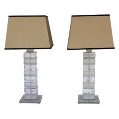 Pair of Square Lucite Table Lamps