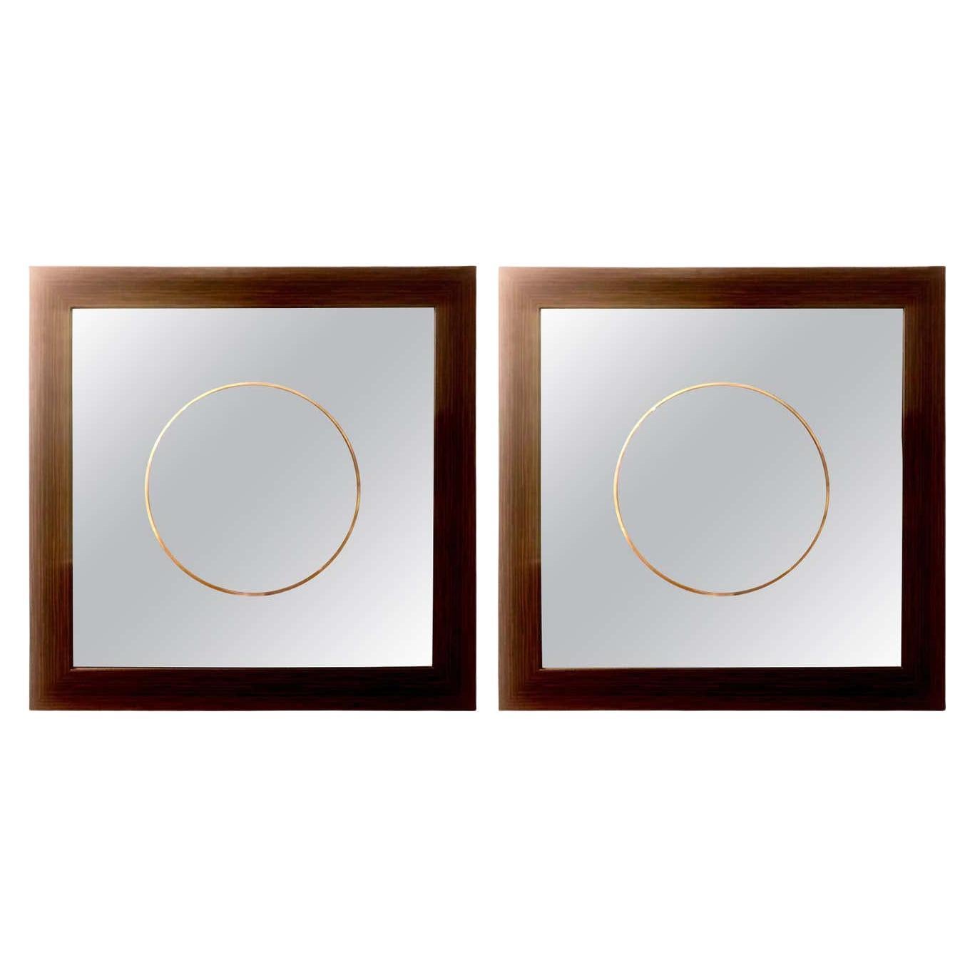Paar quadratische Maccasar-Wand-/Konsolenspiegel im Art-déco-Stil