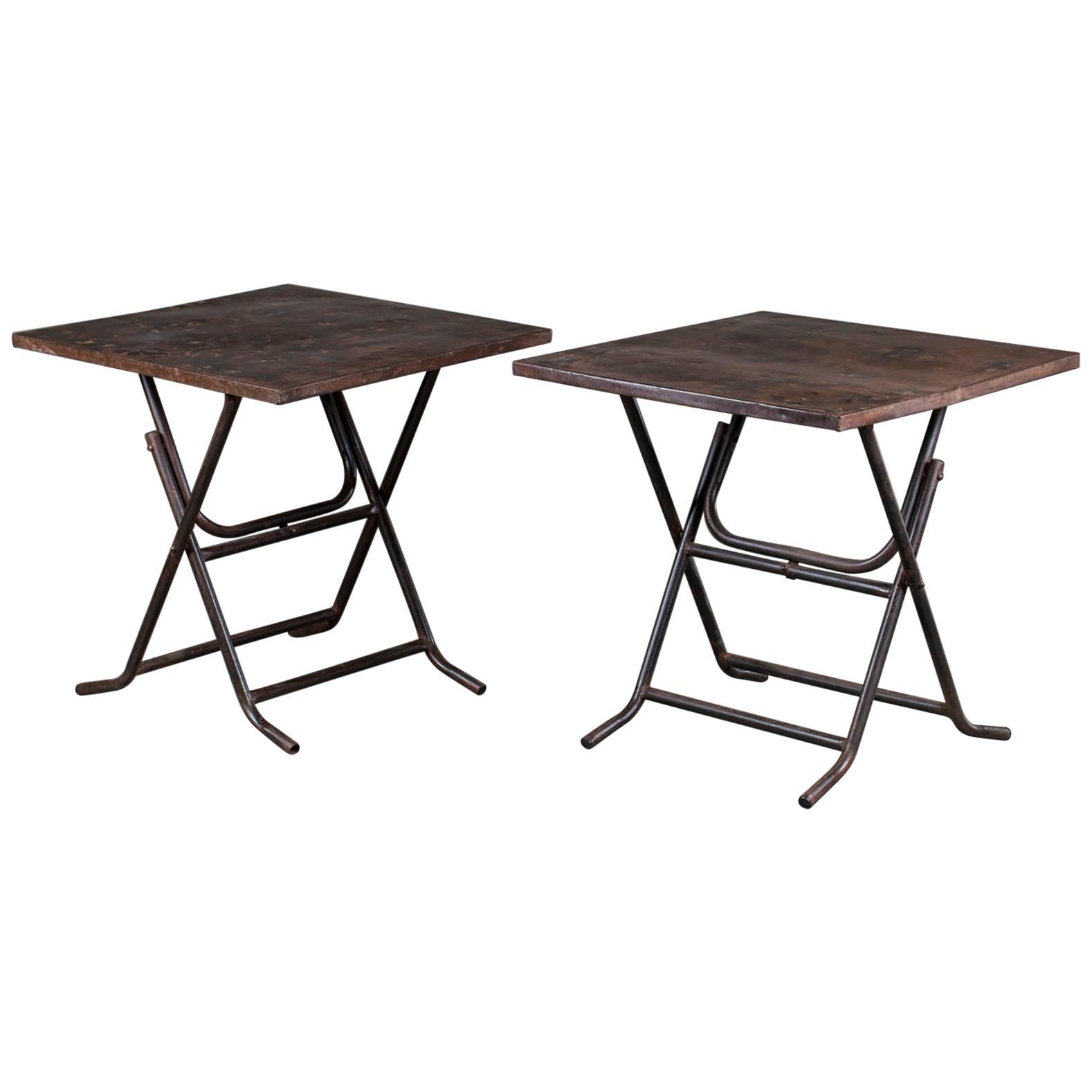 Pair of Square Metal Folding Tables Tubular Metal Legs Found in Asia