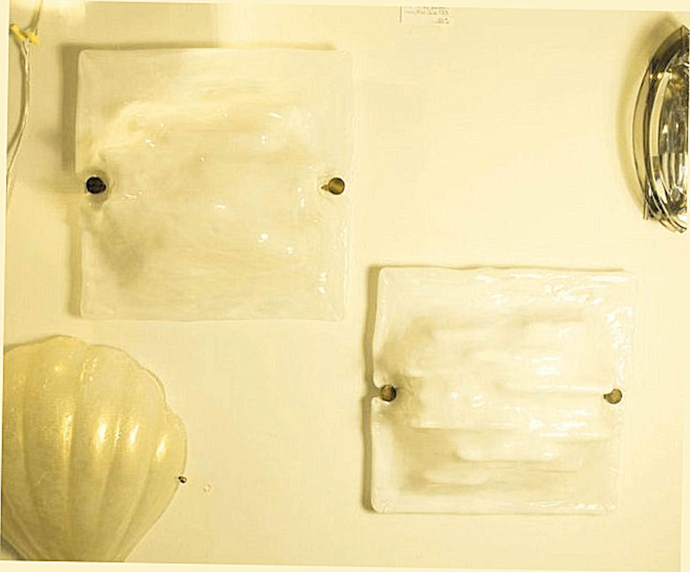 Late 20th Century Square Mid-Century Modern White Murano Glass Wall Sconces, Signed Venini, 1970s