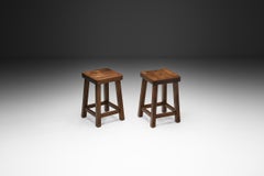 Pair of Square Mid-Century Modern Stools, Europe 1950s