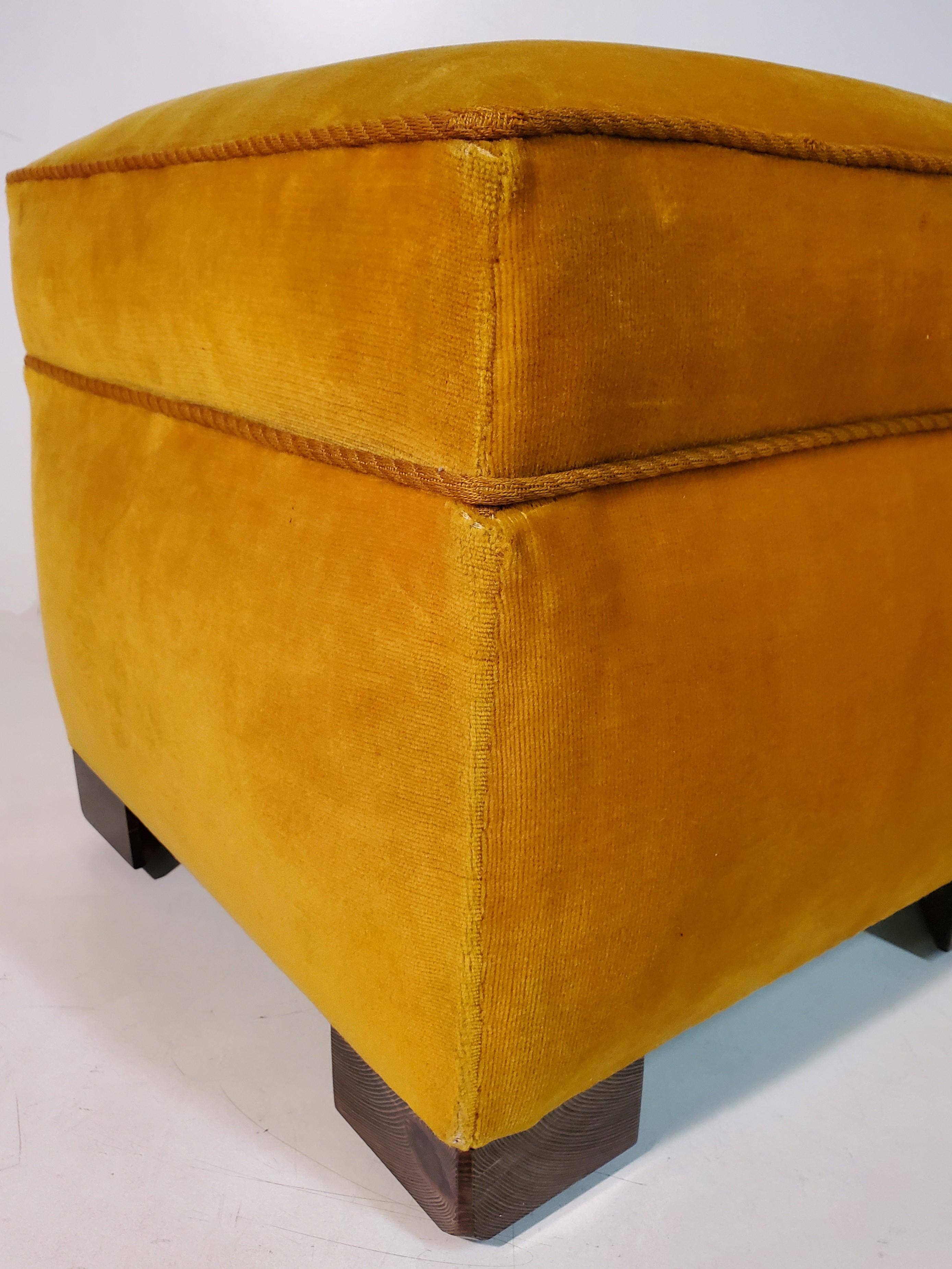 Pair of Square Mid Century Upholstered Ottomans/ Footstools W/ Wooden Cube Feet  For Sale 1